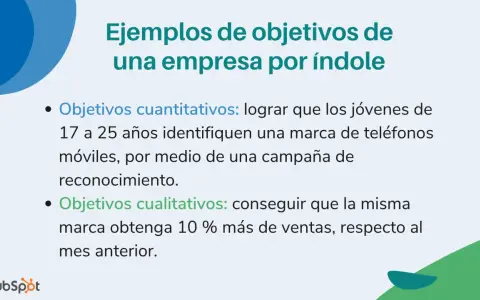 Ejemplos de objetivos específicos de una empresa: cuantitativos (identificación de marca en jóvenes) y cualitativos (aumento de ventas).