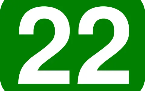 Biała liczba 22 na zielonym tle. Liczba 22 znaczenie w numerologii to harmonia, równowaga i intuicja.