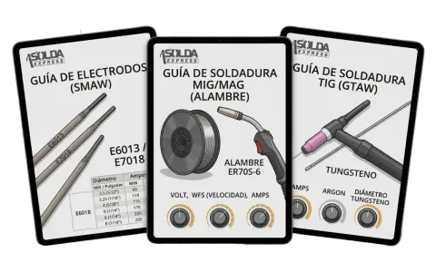 Guía de soldadura con electrodos (SMAW) muestra una tabla de amperaje para soldar.