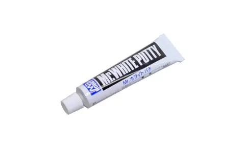 Tubo di stucco bianco "Mr. White Putty" per modellismo, ideale per riempire fessure e imperfezioni.