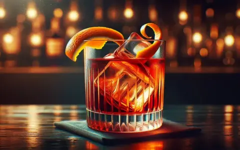 Elegancki drink z lodem i skórką pomarańczy, idealny na wieczór. Poczuj smak włoskiego wermutu.