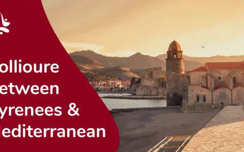 Collioure, France, a picturesque town nestled between the Pyrenees mountains and the Mediterranean Sea, bathed in the warm glow of sunset.