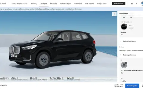 Konfiguracja BMW iX1 eDrive20: czarny lakier, 17-calowe felgi. Sprawdź aktualną bmw ix1 cena i zarezerwuj online.