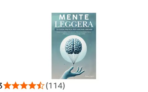 Copertina del libro "Mente Leggera", con un cervello che fluttua come una mongolfiera tenuta da una mano. Perfetto tra i libri rilassanti da leggere per trovare serenità.