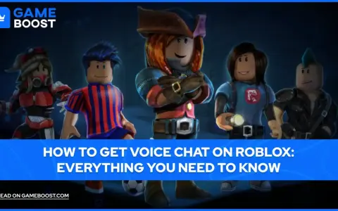 Pięciu graczy Roblox w różnych strojach, gotowych do rozmowy przez voice chat.
