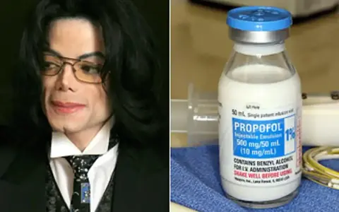 Michael Jackson i fiolka Propofolu, leku, który odegrał rolę w tym, jak zmarł Michael Jackson.