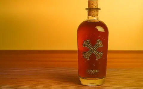 Butelka Bumbu rum z korkiem na drewnianym blacie. Jak pić ten rum? Ciesz się nim powoli, delektując się smakiem.