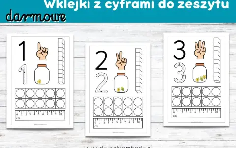Darmowe cyfry do druku: 1, 2, 3 z podpowiedziami do pisania, słoikami i liczydłami. Idealne do nauki liczenia.