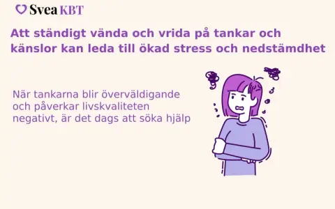 En person med armarna i kors och oroliga tankar som virvlar runt huvudet. Att fastna i tankar kan leda till stress.