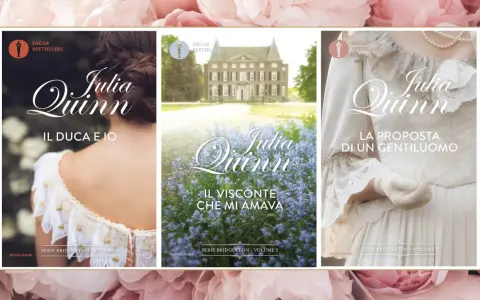 Copertine dei libri di Julia Quinn: "Il Duca e Io", "Il Visconte che mi Amava" e "La Proposta di un Gentiluomo".