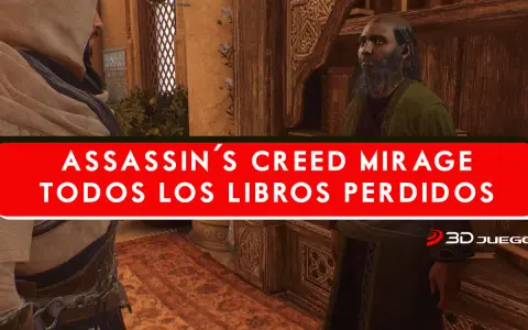Basim busca los libros perdidos en Assassin's Creed Mirage. Un hombre con barba y túnica verde le habla en una habitación con estanterías.