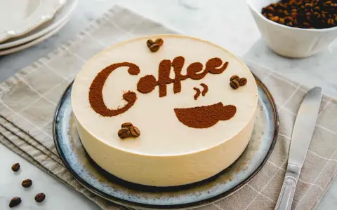 Deliziosa cheesecake al caffè, decorata con cacao e chicchi di caffè. Perfetta per gli amanti del gusto intenso.