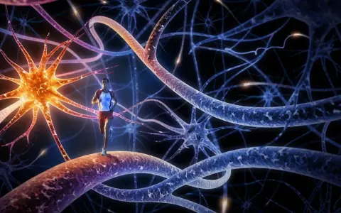 Un coureur stimule son cerveau, libérant des endorphines. Le sport, une connexion neuronale vibrante.