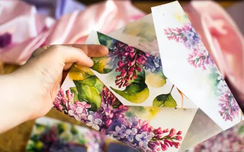 Ręcznie robione zaproszenia diy z motywem bzu. Delikatne akwarelowe kwiaty na papierze tworzą wyjątkową oprawę.