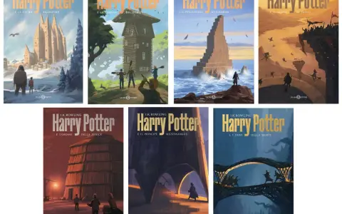 Copertine dei libri di Harry Potter della casa editrice Salani, con illustrazioni evocative delle avventure magiche.
