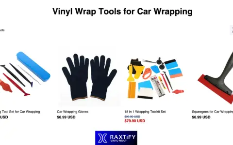 Tools you need to wrap a car: tucking tools, gloves, a comprehensive toolkit, and squeegees.