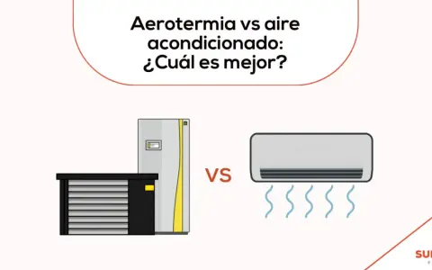Aerotermia vs aire acondicionado: ¿Cuál es mejor? Comparativa visual de un sistema de aerotermia y un split de aire acondicionado.