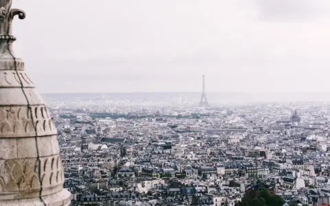 Vista panorámica de París con la Torre Eiffel al fondo. La arquitectura de la ciudad evoca un sentimiento de "enchanté significado".