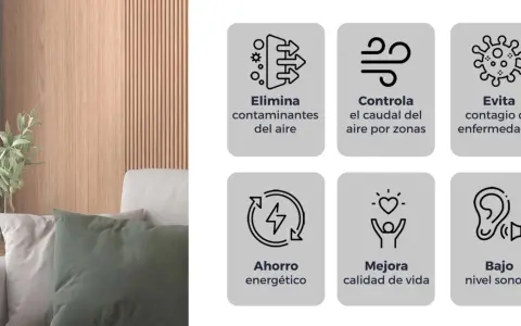 ¿VMC qué es? Beneficios: elimina contaminantes, controla caudal de aire, evita contagios, ahorro energético, mejora calidad de vida y bajo nivel sonoro.