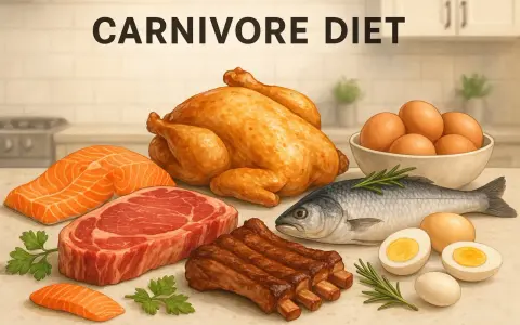Mięso, ryby i jajka na stole, ilustrujące zasady diety carnivore.