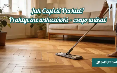 Osoba czyści parkiet mopem. Praktyczne wskazówki dotyczące czyszczenia parkietu i czego unikać, aby podłoga służyła latami.