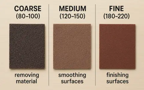 Tres lijas para pared de diferentes granos: gruesa para remover material, media para alisar y fina para acabado.