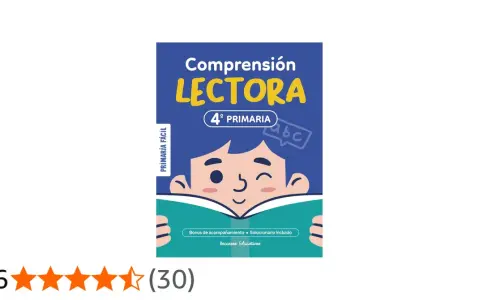 Libro de comprensiones lectoras para 4º primaria con un niño leyendo. Incluye bonus y solucionario.