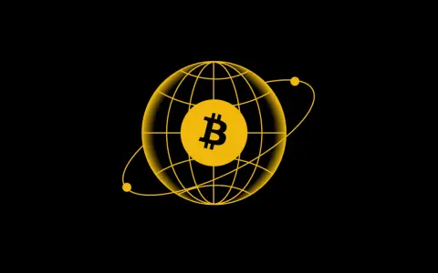Żółta kula ziemska z symbolem Bitcoina w środku. Dowiedz się, jak płacić bitcoinem globalnie.