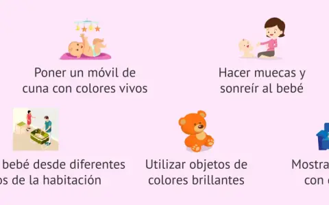 Estimula a un bebé de 4 meses con móviles, sonrisas, objetos brillantes y cuentos.