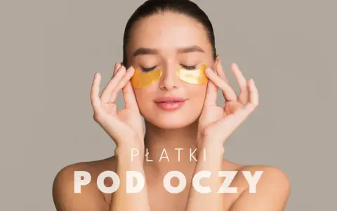 Kobieta z zamkniętymi oczami delikatnie poprawia złote płatki pod oczami. Dowiedz się, jak nakładać płatki pod oczy dla promiennej skóry.