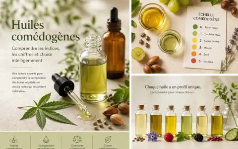 Huiles comédogènes : comprendre les indices pour choisir la meilleure huile pour votre peau. Échelle de comédogénicité affichée.