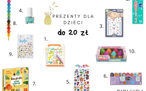 Wielkanocne prezenty dla dzieci do 20 zł: tatuaże, magiczne długopisy, naklejki, lakiery do paznokci, mazaki i gumki w kształcie lodów.