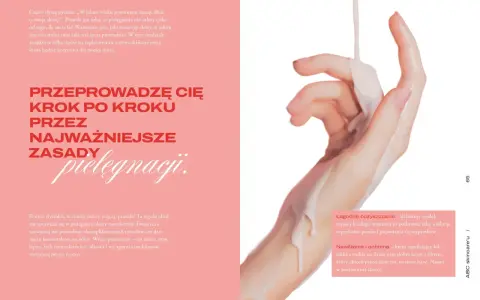 Delikatna emulsja spływa po dłoni, ilustrując jak poprawić wygląd cery. Kluczowe zasady pielęgnacji: łagodne oczyszczanie i nawilżenie.