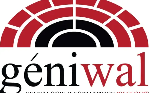 Logo "Géniwal" pour la généalogie informatique en Wallonie. Un nom de famille qui pourrait être un homonyme pour de nombreuses familles.
