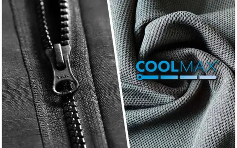 Zamek YKK i sztywna tkanina na spodnie z logo COOLMAX.