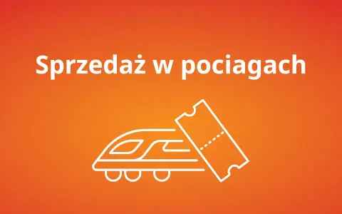 Czy można kupić bilet w pociągu? Grafika przedstawia nowoczesny pociąg i bilet, sugerując możliwość zakupu biletu na pokładzie.