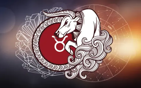 27 luty jaki znak zodiaku? Byk, symbol zodiaku na tle kryształów i konstelacji.