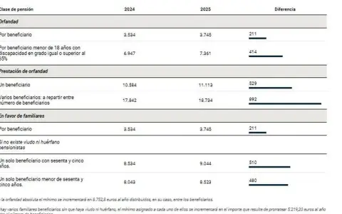 Tabla muestra el aumento de la pensión de orfandad en 2025. La orfandad absoluta se incrementará.