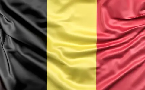 Falująca belgijska flaga z pionowymi pasami: czarnym, żółtym i czerwonym.