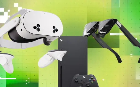 Gogle VR, okulary AR i kontrolery obok konsoli Xbox Series X. Przyszłość gier wirtualnych i rozszerzonych.