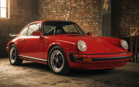 Roter Porsche 911 G-Modell in einer Werkstatt, bereit für eine Spritztour.