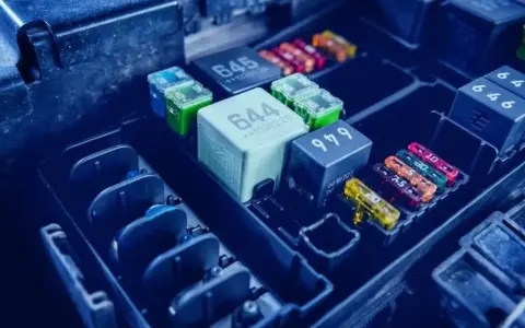 Caja de fusibles de coche con varios fusibles de colores y relés. Si necesitas cambiar fusible coche, aquí verás cómo hacerlo.