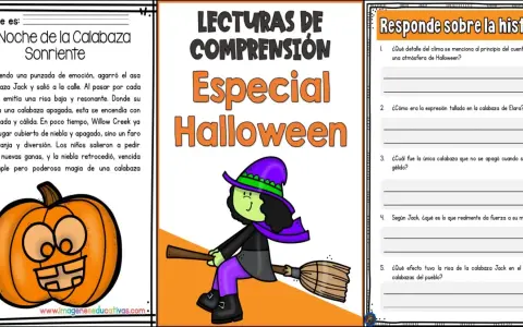 Lecturas de comprensión especial Halloween: una calabaza sonriente ilumina la noche. Actividad para practicar la comprensión lectora.