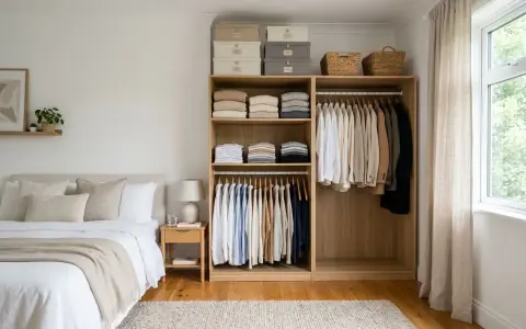 Chambre épurée avec lit douillet et dressing organisé. La **taille chambre** est optimisée par des rangements astucieux.