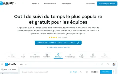 Application pour noter ses heures de travail Android gratuite. Clockify, l'outil populaire pour suivre le temps, est une solution gratuite pour les équipes.