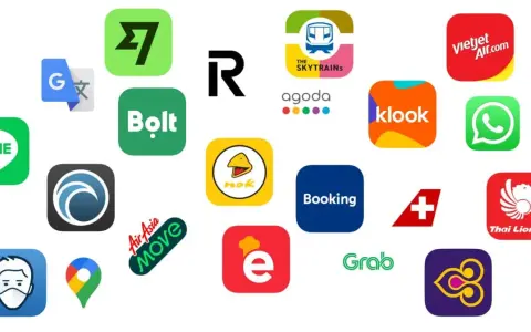 Apps für Reisen und Kommunikation in Thailand: Grab, Bolt, Klook, Agoda, Booking, Line, WhatsApp, Google Translate, Vietjet, Thai Lion Air, Air Asia Move.