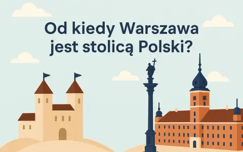 Ilustracja z pytaniem "Od kiedy Warszawa jest stolicą Polski?" przedstawia zamek, kolumnę Zygmunta i Zamek Królewski.
