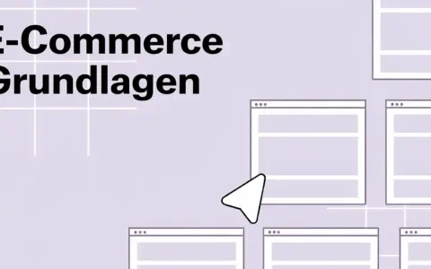 E-Commerce Grundlagen: Ein Mauszeiger navigiert durch eine schematische Darstellung von Webseiten, die den Aufbau des elektronischen Handels verdeutlichen.