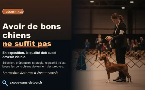 Une femme juge un chien lors d'un concours de beauté canine. La qualité doit être visible.