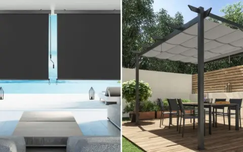 Persianas enrollables y pérgola con toldo: dos ideas para dar sombra en un patio, creando espacios acogedores y funcionales.